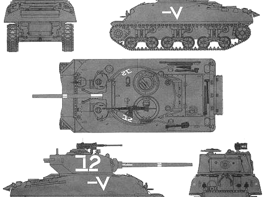 Танк M4A1 [76]W Sherman - чертежи, габариты, рисунки
